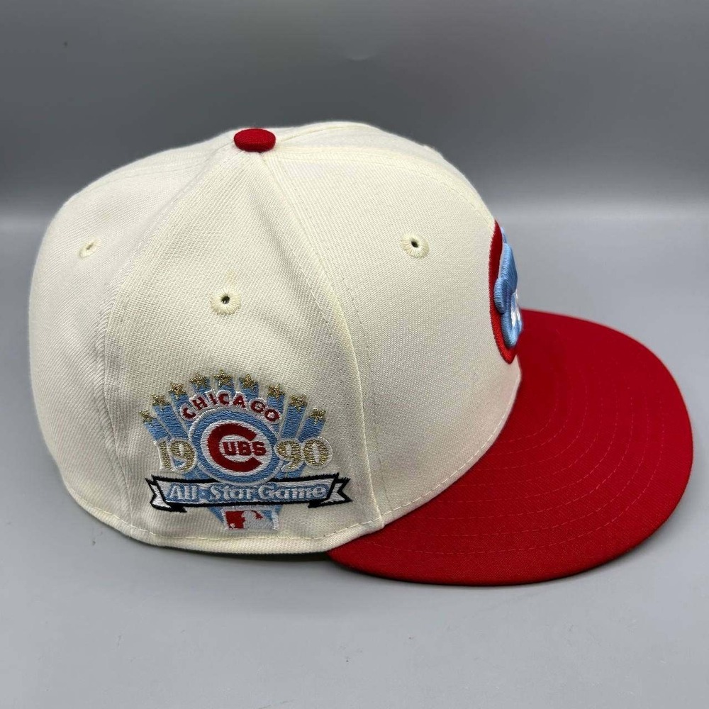Chicago Cubs Hat Men 7 3/8 White Red 59Fifty New Era MLB Fitted Cap